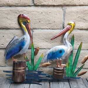 24" L, Pelican Pair Weather Resistant Metal Wall/Fence Decor